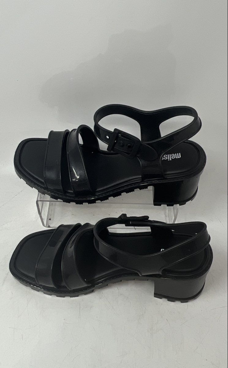 Melissa Womens Iggy Black Open Toe Block Heel Buckle Strappy Sandals Size 9