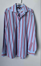 Load image into Gallery viewer, Tommy Hilfiger Mens Blue Pink Striped Cotton Long Sleeve Button-Up Shirt Size L
