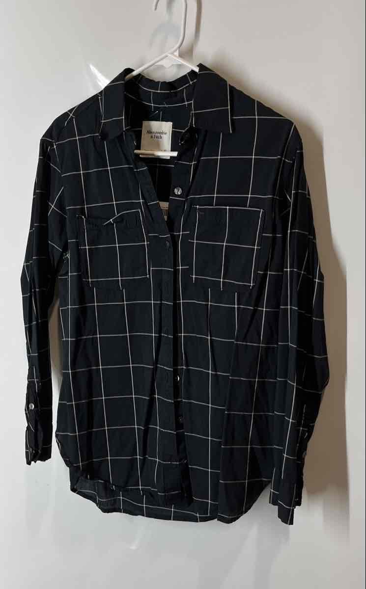Abercrombie & Fitch Womens Blue White Check Long Sleeve Button-Up Shirt Size XS