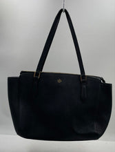 Load image into Gallery viewer, Authentic Tory Burch Womens Emerson Black Saffiano Leather Tote Handbag Stained
