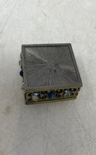 Load image into Gallery viewer, Metal And Rhinestone Jeweled White Blue Stones Trinket Box With Lid
