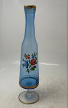 Load image into Gallery viewer, Blue Gold Trim Floral Glass Hand-Painted Decorative Pedestal Bud Flower Vase
