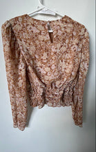 Load image into Gallery viewer, Express Womens Brown Floral Print Long Sleeve Smocked Waist Blouse Top Size M
