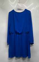 Load image into Gallery viewer, Express Womens Blue V-Neck Long Sleeve Collarless Pullover Blouson Dress Size L
