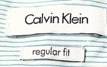 Load image into Gallery viewer, Calvin Klein Mens Blue White Striped Long Sleeve Regular Fit Dress Shirt Sz 15.5
