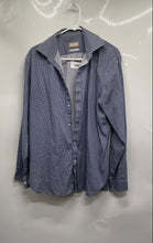 Load image into Gallery viewer, Michael Kors Mens Blue White Geometric Print Slim Fit Dress Shirt Size 16 1/2
