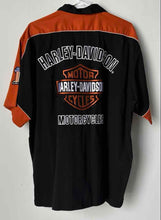 Load image into Gallery viewer, Harley-Davidson Mens Black Orange Colorblock Short Sleeve Button-Up Shirt Sz XL
