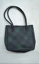 Load image into Gallery viewer, Capezio Womens Black Dark Green Plaid Leather Double Handle Shoulder Tote Bag
