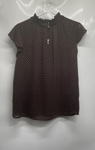 Load image into Gallery viewer, BCBG Womens Brown Polka Dot Short Sleeve Ruffle Neck Blouse Top Size Medium
