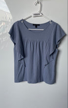 Load image into Gallery viewer, Banana Republic Womens Blue Flutter Sleeve Ruffle Round Neck Blouse Top Size S
