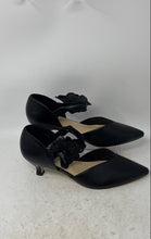 Load image into Gallery viewer, Coutgo Womens Black Leather Pointed Toe Kitten Ankle Strap Sandal Size 11
