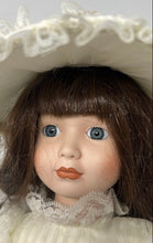 Load image into Gallery viewer, Vintage Regency Fine Art Brown Hair Blue Eyes Porcelain Doll With Outfit
