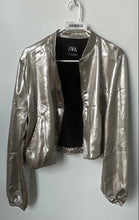 Load image into Gallery viewer, Zara Womens Gold Long Sleeve Full-Zip Cropped Jacket Size Medium
