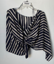 Load image into Gallery viewer, Zara Womens White Blue Striped Print Twisted Front Boat Neck Blouse Top Size XL
