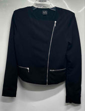 Load image into Gallery viewer, Armani Exchange Womens Black Collarless Asymmetrical-Zip Crepe Jacket Size M

