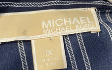 Load image into Gallery viewer, Michael Kors Womens Blue Striped Long Sleeve Front Zip Blouse Top Size 1X
