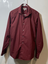 Load image into Gallery viewer, Express Mens Burgundy White Printed Long Sleeve Dress Shirt Size 15-15.5 M
