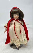 Load image into Gallery viewer, Vintage Little Red Riding Hood Porcelain Doll With Hooded Cloak In Floral Dress
