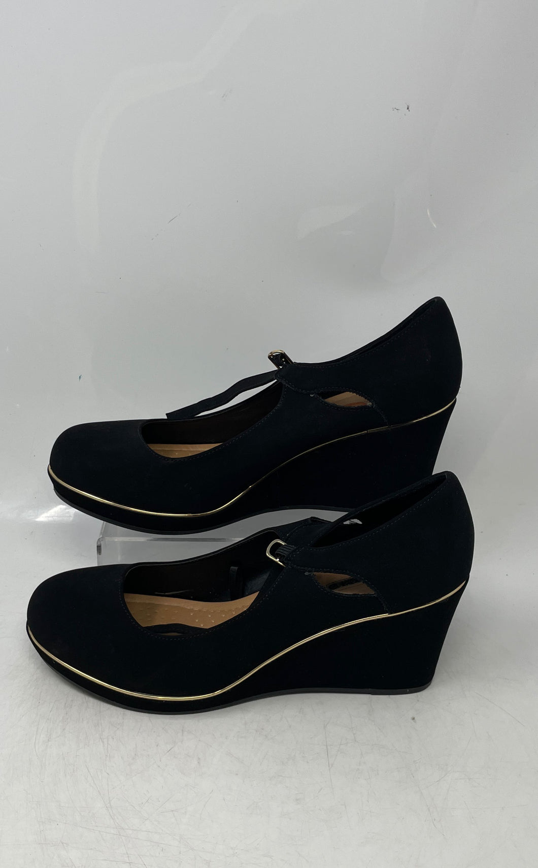 Andiamo Womens Black Suede Round Toe Buckle Mary Jane Sandals Size 11 M