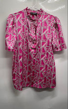 Load image into Gallery viewer, Karl Lagerfeld Womens Pink Geometric Ruffle Mock Neck Blouse Top Size Medium
