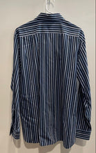 Load image into Gallery viewer, Michael Kors Mens Blue Striped Spread Collar Long Sleeve Button-Up Shirt Size L
