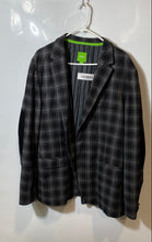 Load image into Gallery viewer, Boss Hugo Boss Mens Black Gray Plaid Notch Lapel Two-Button Blazer Size 46R
