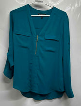 Load image into Gallery viewer, Express Womens Blue V-Neck Long Sleeve Blouse Top Size Medium
