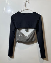Load image into Gallery viewer, Fashion Nova Womens Black Gray Sequin Long Sleeve Cropped Blouse Top Sz M w/ Tag

