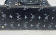 Load image into Gallery viewer, Wendy Keen Womens Black &amp; Blue Monogram Leather Double Handle Satchel Purse
