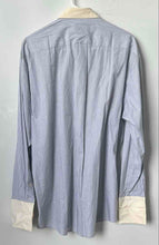 Load image into Gallery viewer, Perry Ellis Portfolio Mens Blue White Striped French Cuff Dress Shirt Size 16.5
