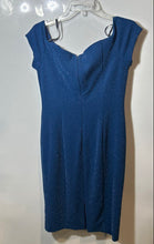 Load image into Gallery viewer, Calvin Klein Womens Blue Glitter Cap Sleeve Back Zip Sheath Dress Size 8

