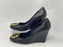 Load image into Gallery viewer, Authentic Tory Burch Womens Sally Black Leather Wedge Pump Heels Size 9 M
