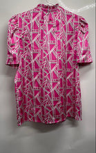 Load image into Gallery viewer, Karl Lagerfeld Womens Pink Geometric Ruffle Mock Neck Blouse Top Size Medium
