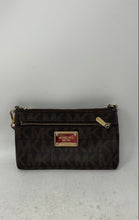 Load image into Gallery viewer, Michael Kors Womens Brown Black Leather Signature Print Shoulder Handbag
