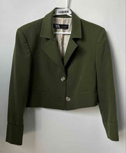 Load image into Gallery viewer, Zara Womens Green Notch Lapel Cropped Two-Button Blazer Jacket Size Small
