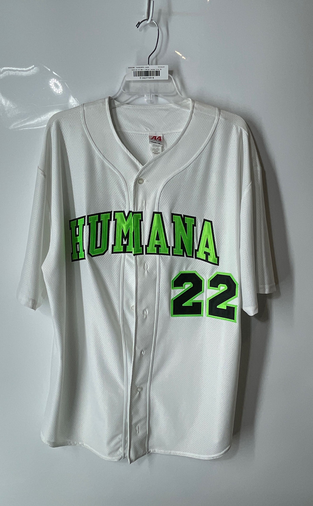 A4 Mens White Graphic Print Humana Ackrish #22 Baseball Jersey Size XL