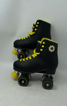 Load image into Gallery viewer, Smiley Skate Supply Womens Black Faux Leather Lace-Up Quad Roller Skates Size 6
