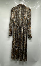 Load image into Gallery viewer, Zara Womens Brown Snake Print Long Sleeve Tie Neck Fit &amp; Flare Dress Size M
