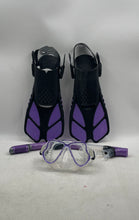 Load image into Gallery viewer, Zeeporte Black Purple 4 Pieces Tempered Glass Mask Fins &amp; Travel Bag Snorkel Set
