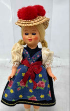 Load image into Gallery viewer, Blonde Hair Austrian Origin Doll Features A Straw Hat With Red Pompoms
