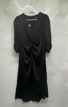 Load image into Gallery viewer, Express Womens Black Ruched 3/4 Sleeve V-Neck Back Zip Sheath Dress Size M
