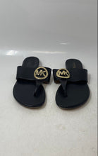 Load image into Gallery viewer, Michael Kors Womens Black Gold Slip-On Flat Thong Sandals Size 7.5
