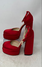 Load image into Gallery viewer, Unbranded Womens Red Leather Ankle Strap Block Platform Heels Size 5.5
