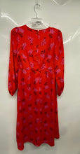 Load image into Gallery viewer, Ann Taylor Womens Red Floral Long Sleeve Tie Neck Midi A-Line Dress Size 0
