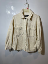 Load image into Gallery viewer, Zara Womens Beige Corduroy Long Sleeve Spread Collar Raw Hem Jacket Size M
