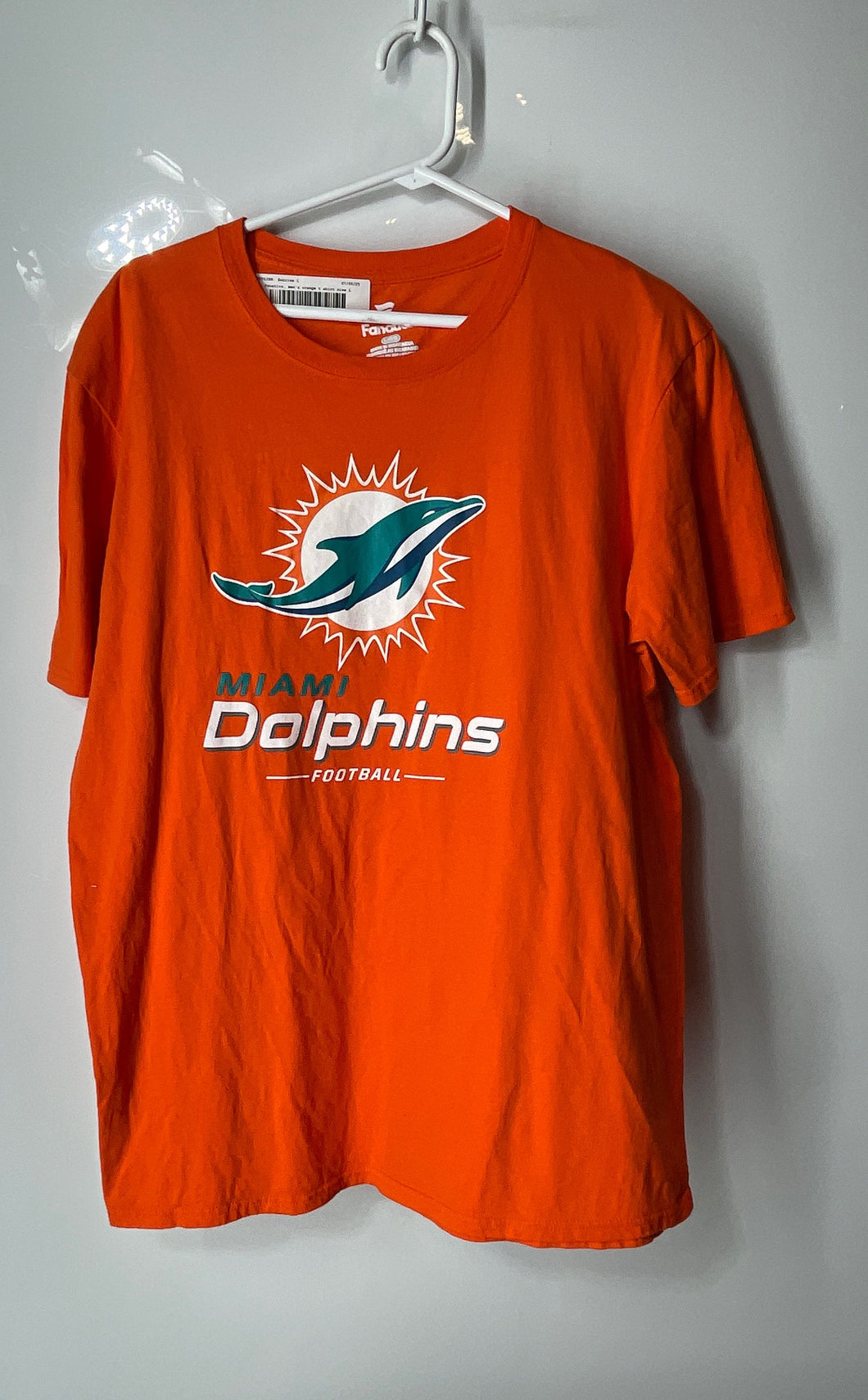 Fanatics Mens Orange Miami Dolphins Football-NFL Pullover T-Shirt Size L