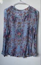 Load image into Gallery viewer, Lucky Brand Womens Blue Floral Long Sleeve Pleated Tie Neck Blouse Top Size S
