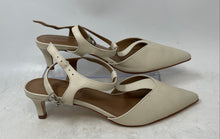 Load image into Gallery viewer, Bernardo Womens Beige Leather Pointed Toe T-Strap Kitten Slingback Heels Size 8M
