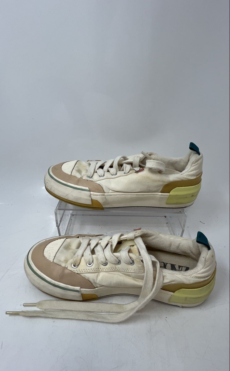 Zara Womens Beige Low Top Round Toe Lace-Up Designer Sneakers Shoes Size 35