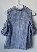 Load image into Gallery viewer, Abercrombie &amp; Fitch Womens White Blue Gingham Button-Front Blouse Top Size M
